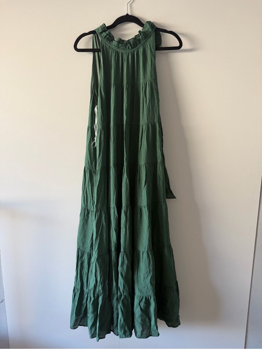 entro Green Ruffled Neck Tiered Maxi Dress NWT